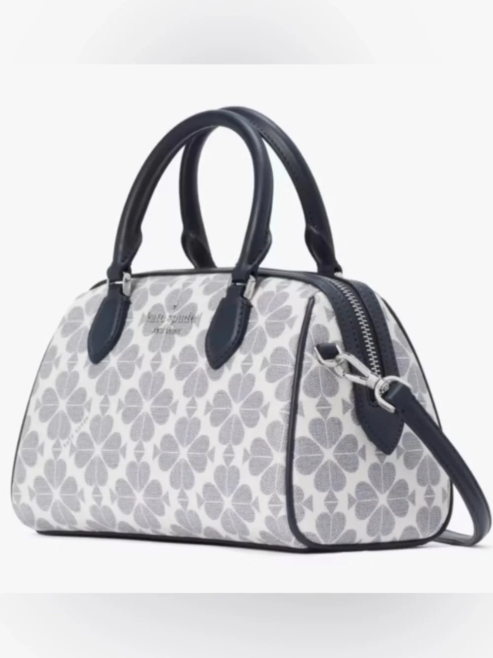 NWT 💙 Kate Spade Flower Small Duffle in White & Navy Satchel/Crossbody